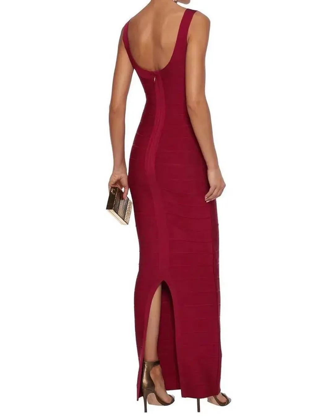 Herve Leger Cranberry Round Neck Gown Red Size Small for rent on The Volte - main image