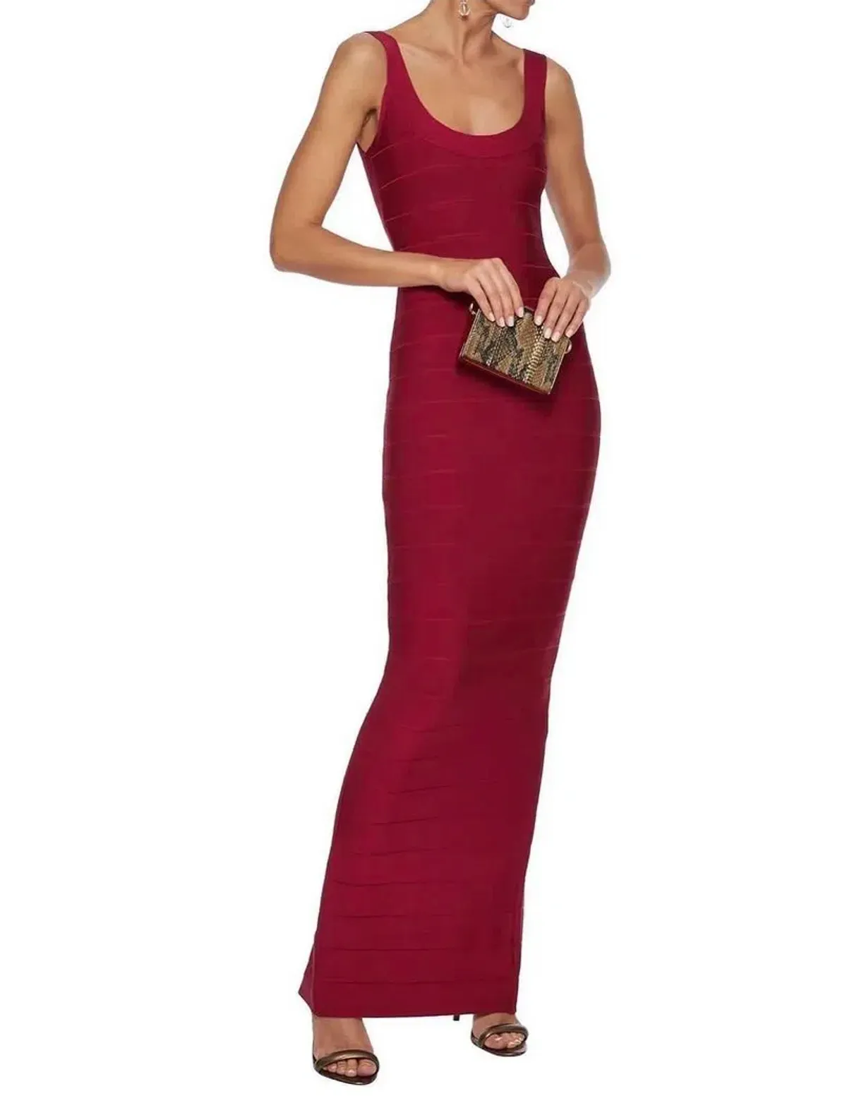 Herve Leger Cranberry Round Neck Gown Red Size Small - Image 1