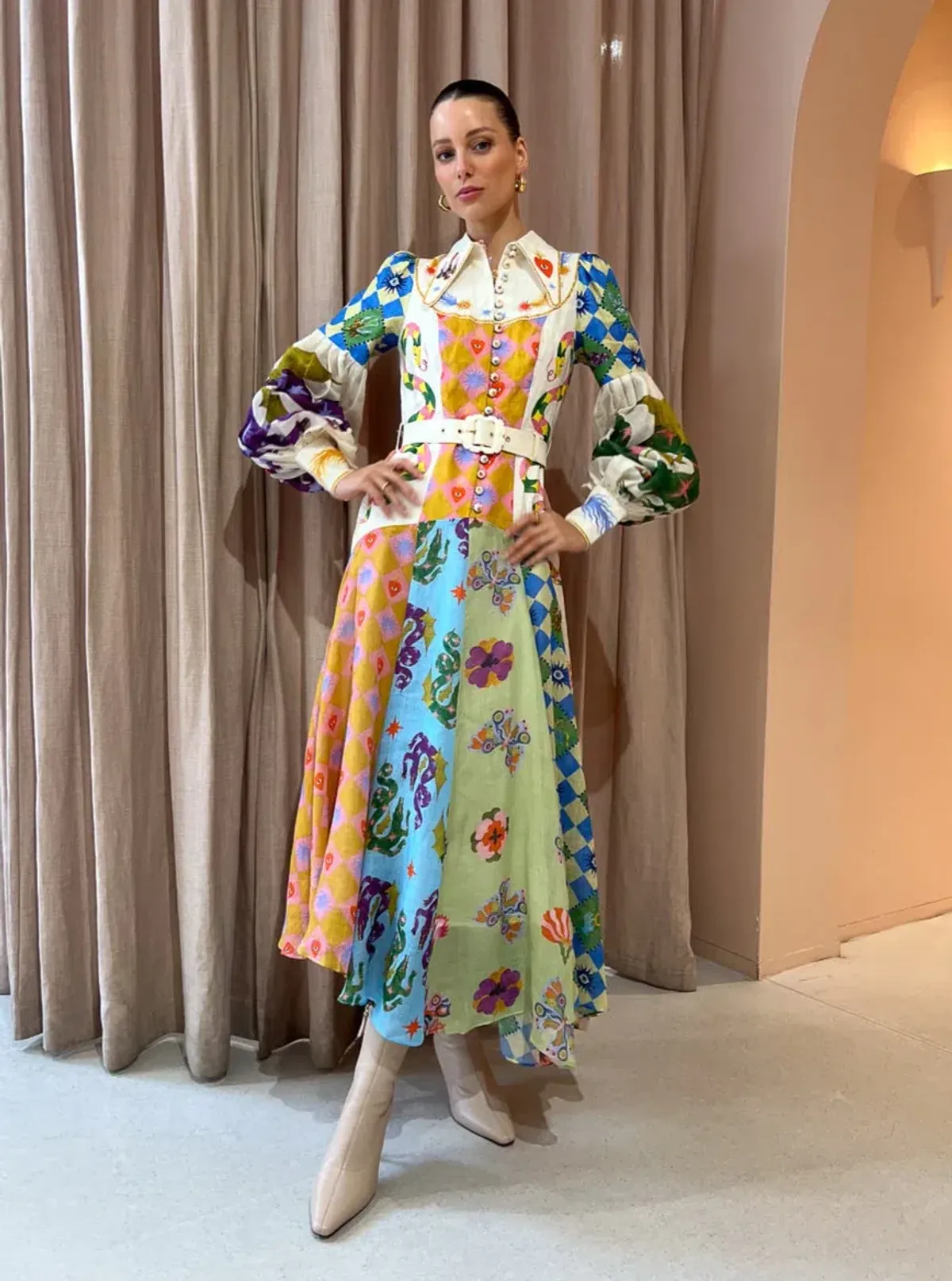 Alemais Lou Balloon Sleeve Dress Multi Size 14 - Image 1