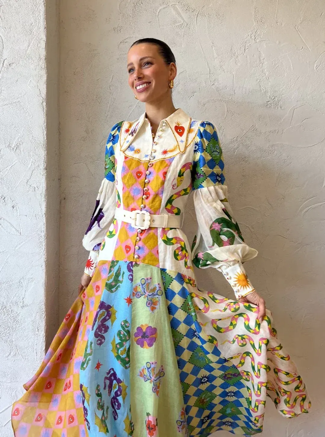 Alemais Lou Balloon Sleeve Dress Multi Size 14 for rent on The Volte - main image