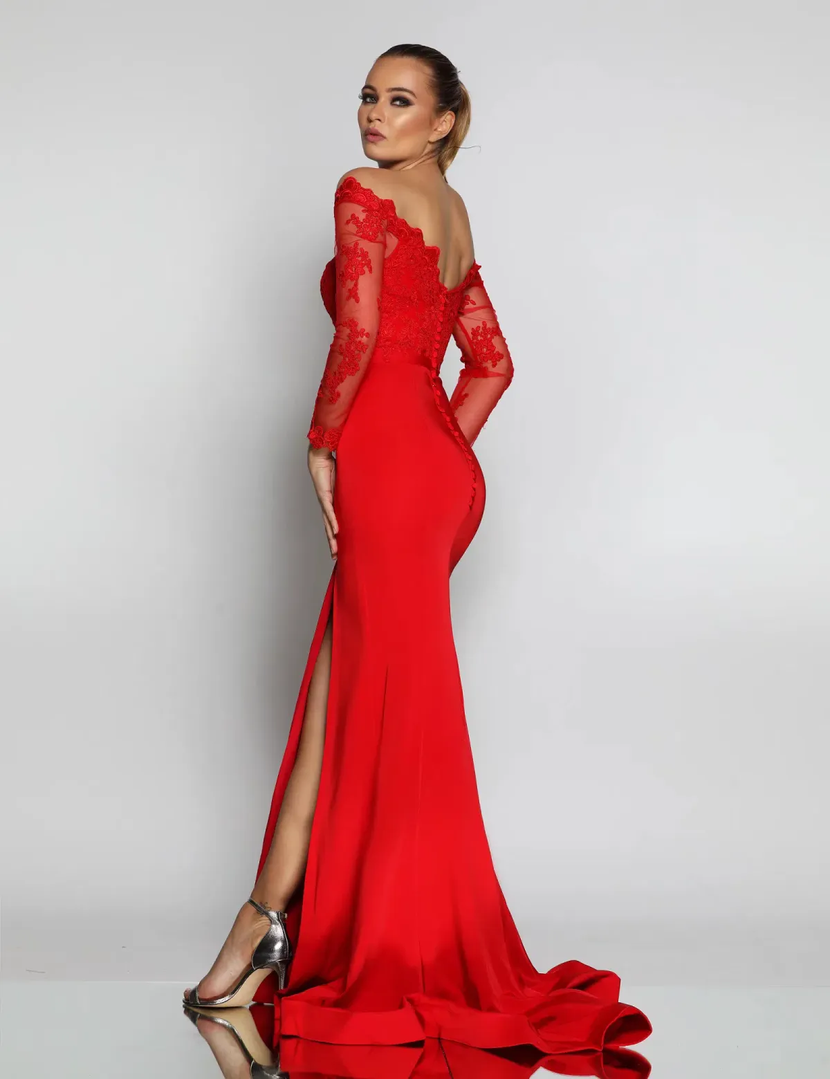Jadore JX052 Lace Gown Red Size 14 - Image 3