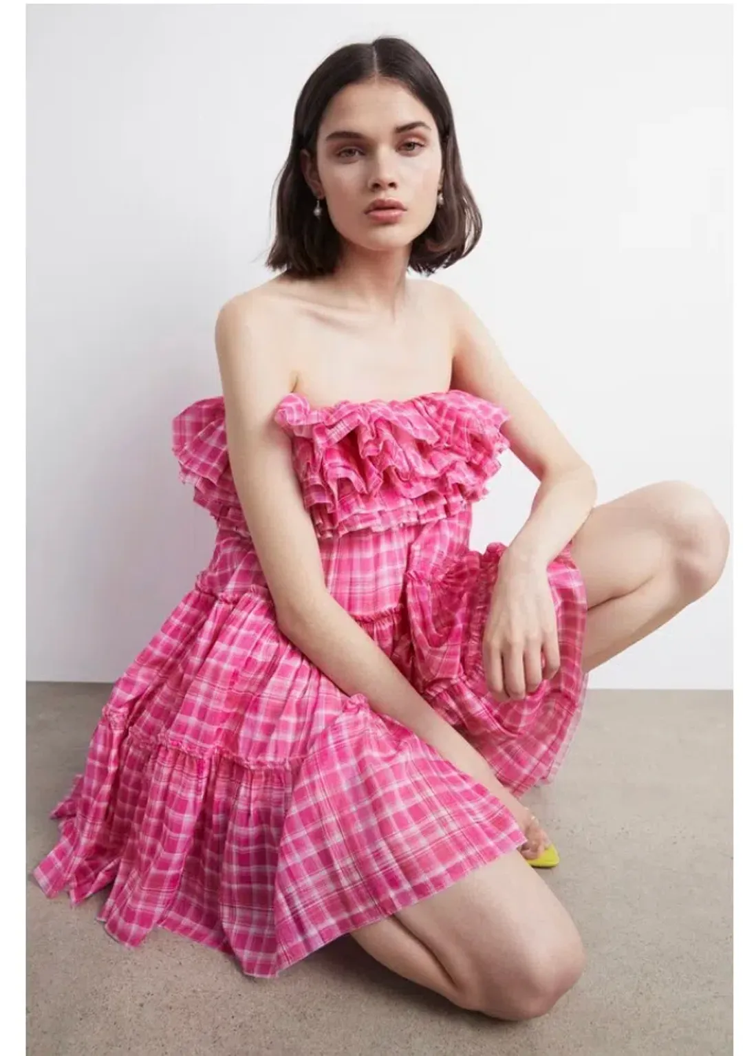 Aje Bungalow Tiered Mini Dress Pink Size 10 for rent on The Volte - main image