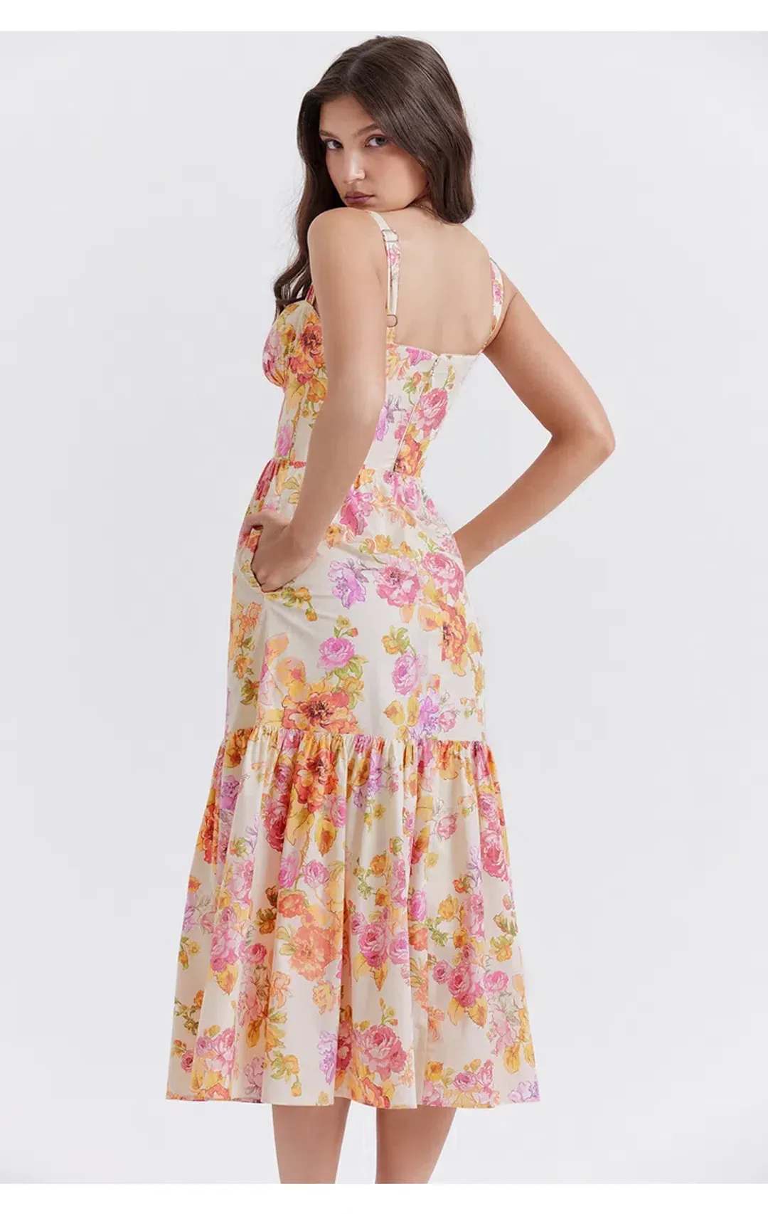 House of CB Elia Midi Dress Ivory Floral Size L / Au 12 (+cup) for rent on The Volte - main image