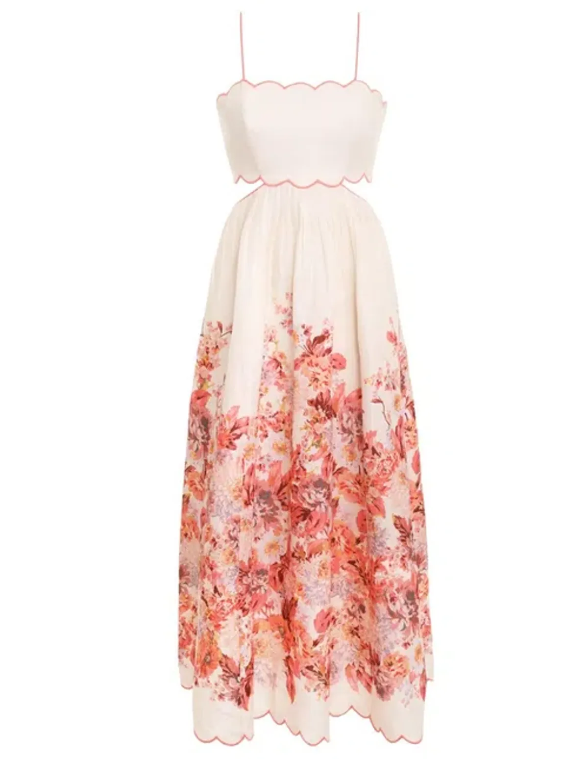 Zimmermann The Devi Scallop Midi Dress in Cream Floral Size 0/Au 8  - Image 4