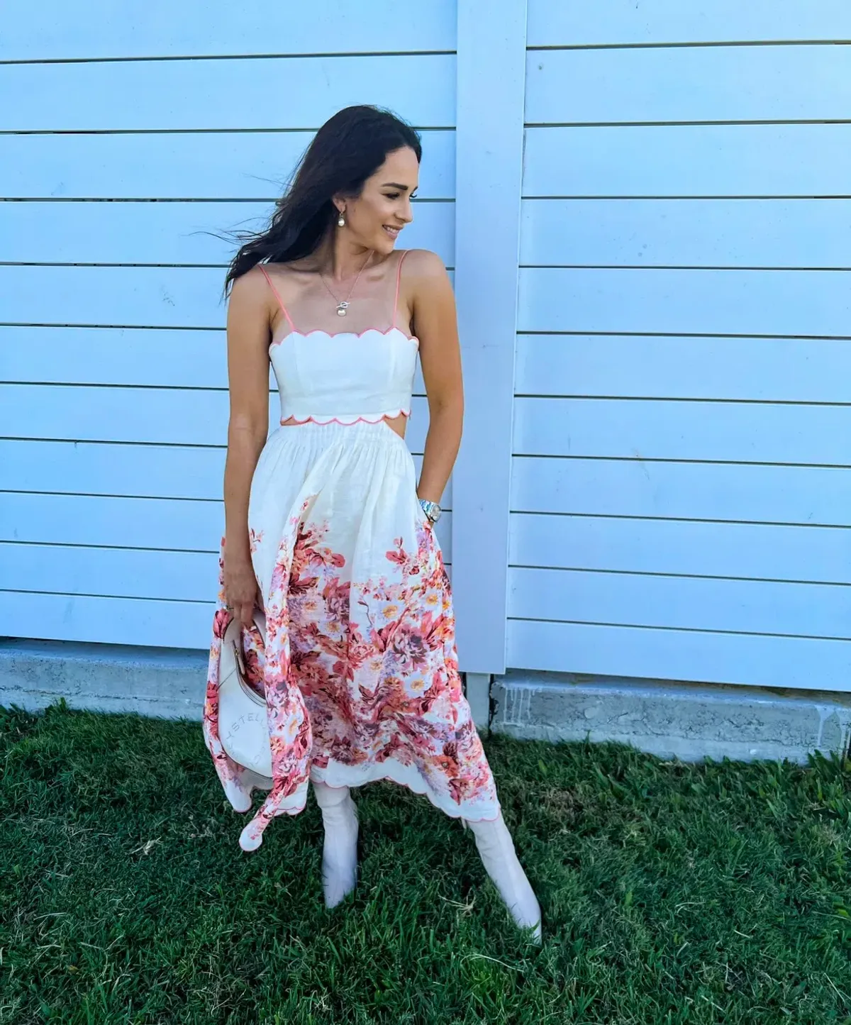 Zimmermann The Devi Scallop Midi Dress in Cream Floral Size 0/Au 8  - Image 2