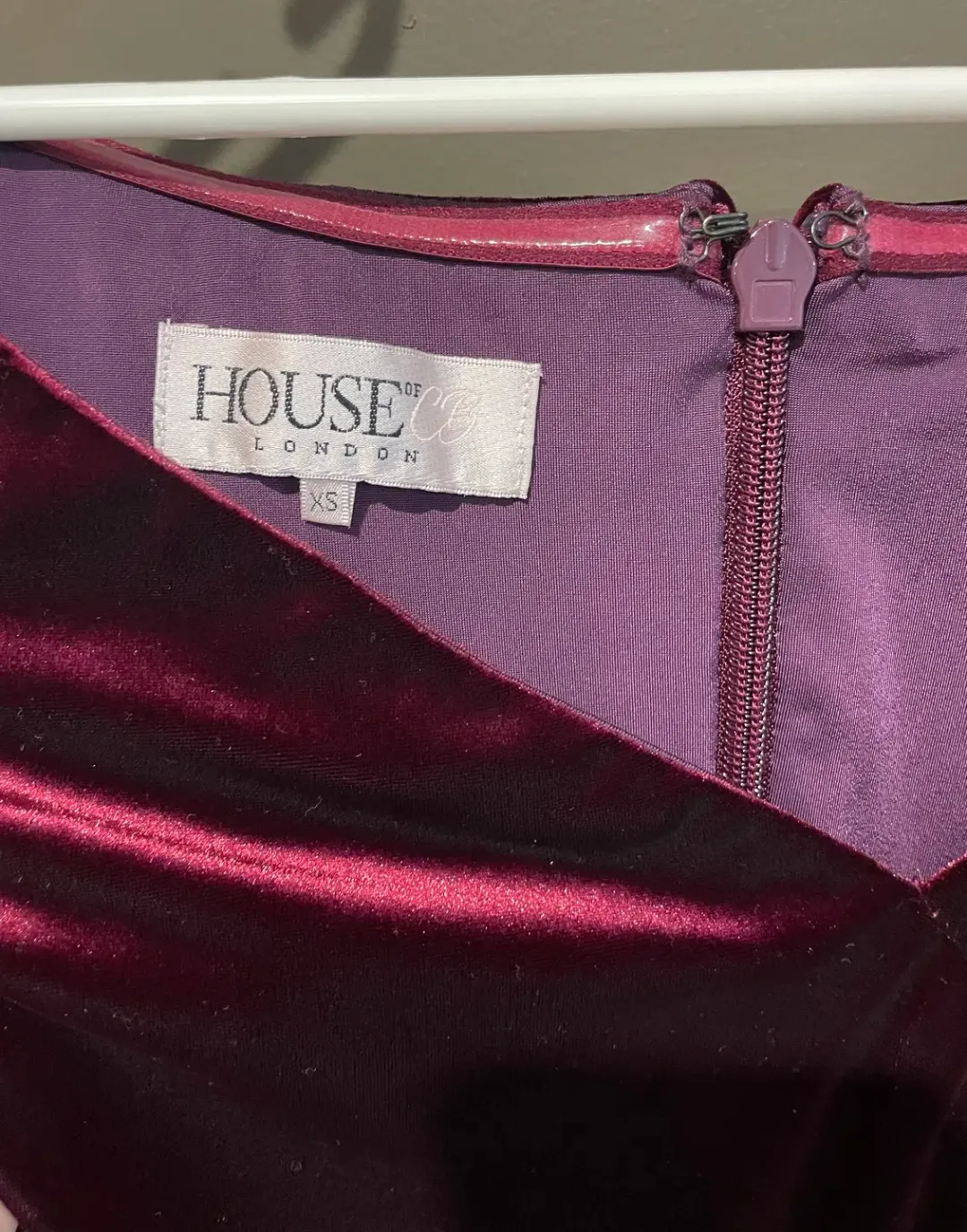 House Of CB Martinella  Velvet Off Shoulder Pencil Dress Red Wine Size 6 for rent on The Volte - main image