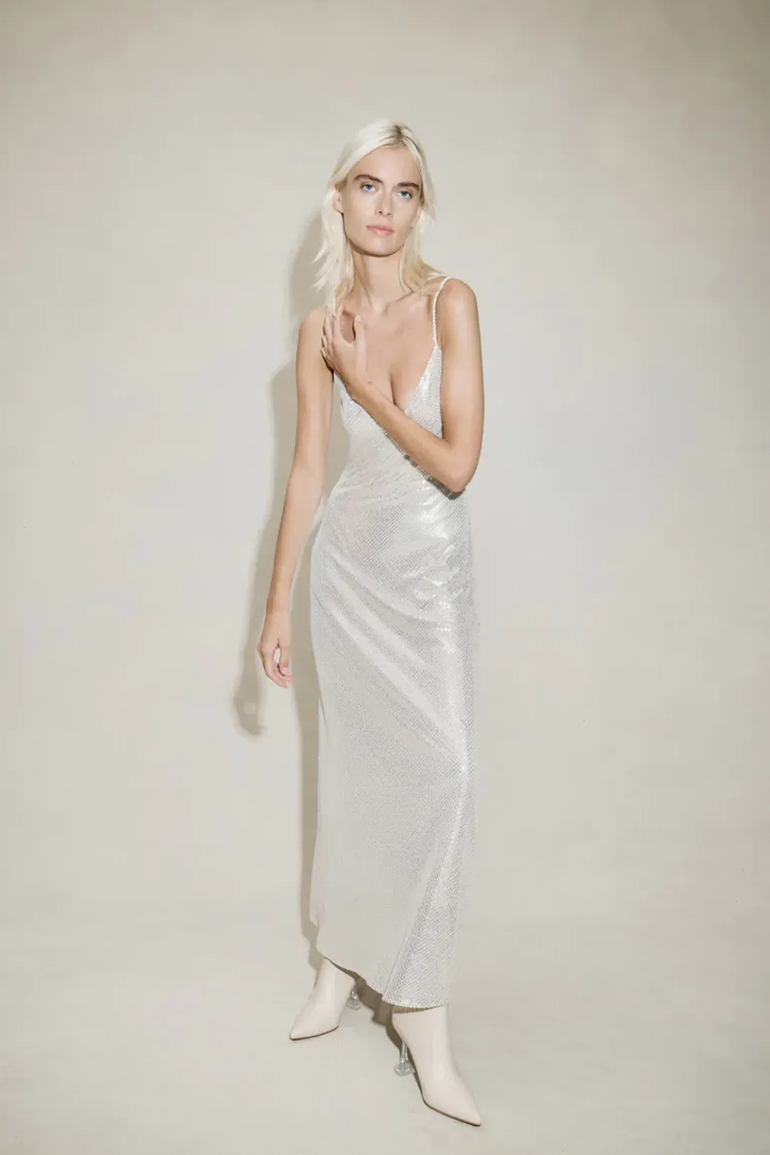 Manning Cartel High Voltage Slip Dress Nude Silver Size 6 for rent on The Volte - main image
