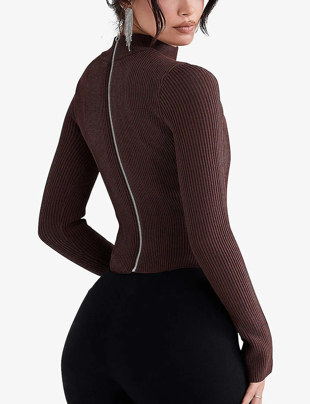 House Of Cb Georgina Cut-out Stretch-knit Top Brown Size XS / AU 6 for rent on The Volte - main image