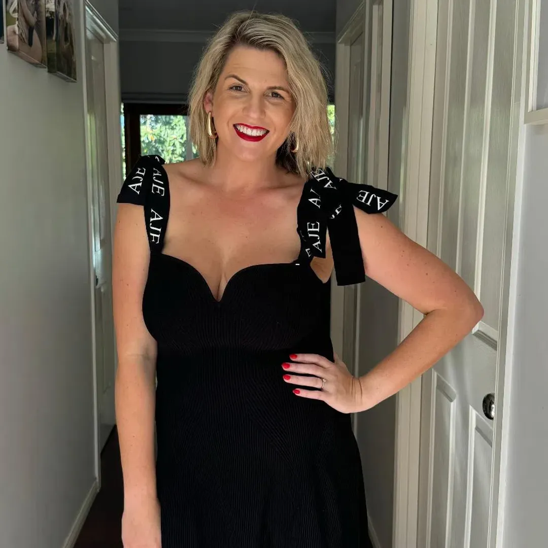 Aje Amber Knit Tie Shoulder Mini Dress Black Size Small for rent on The Volte - main image