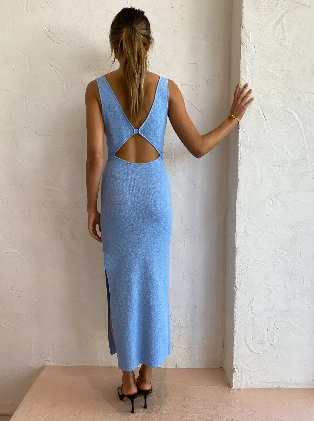 Bec & Bridge Zahara Knit Midi Dress in Sky Blue Size 6  for rent on The Volte - main image