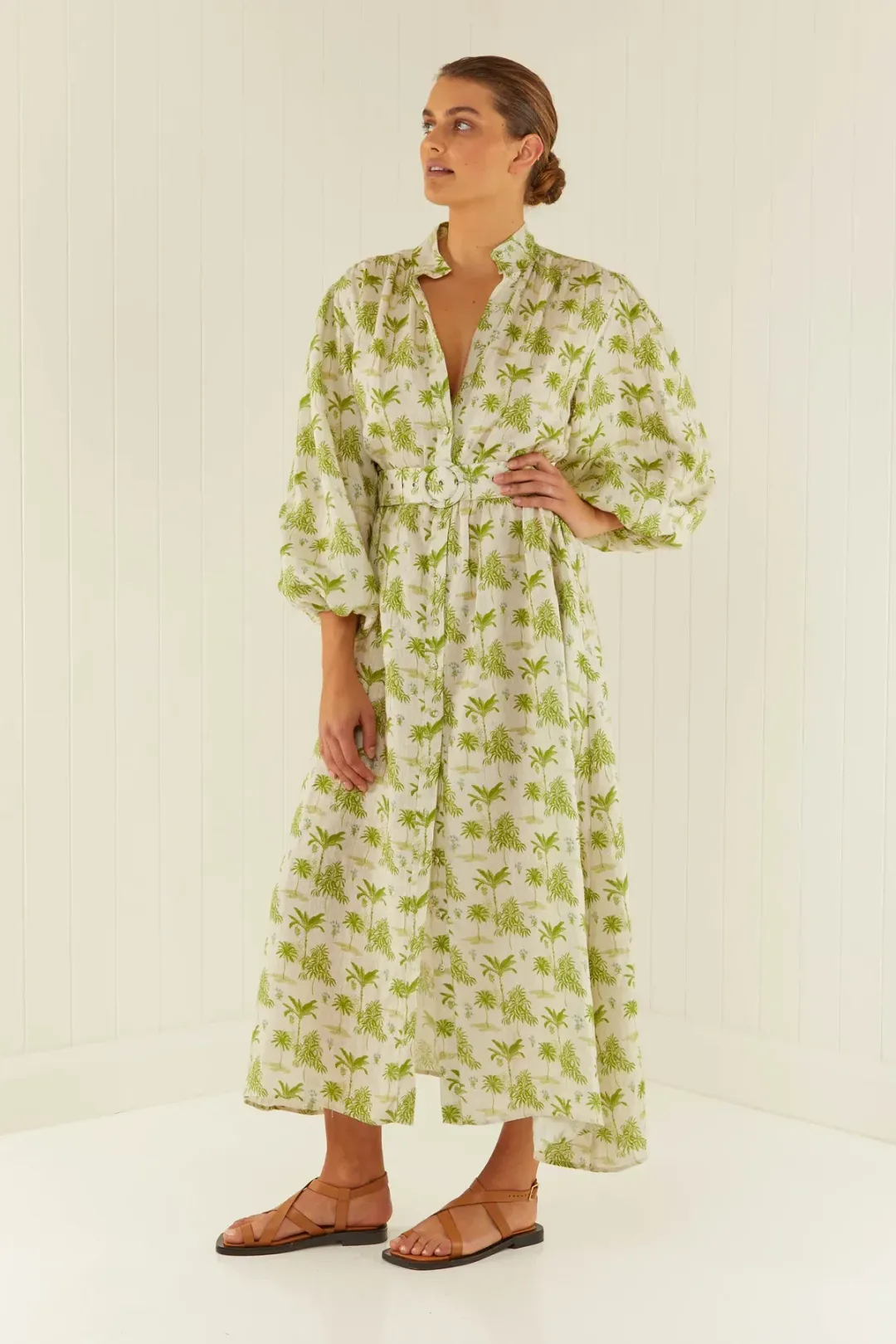 Palm Noosa Noddy Dress Green Palms Print Green Size AU 10 for rent on The Volte - main image