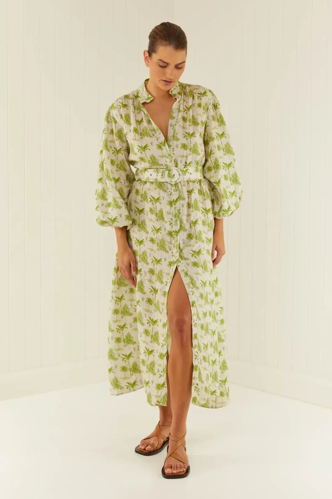 Palm Noosa Noddy Dress Green Palms Print Green Size AU 10 for rent on The Volte - main image