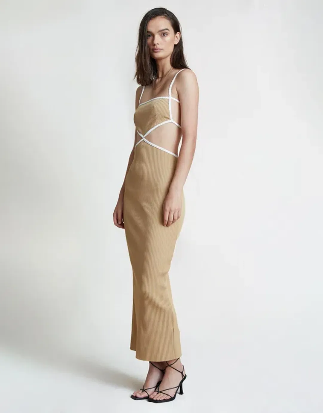 Bec & Bridge Coyote Midi Dress in Nude Size AU 6  for rent on The Volte - main image