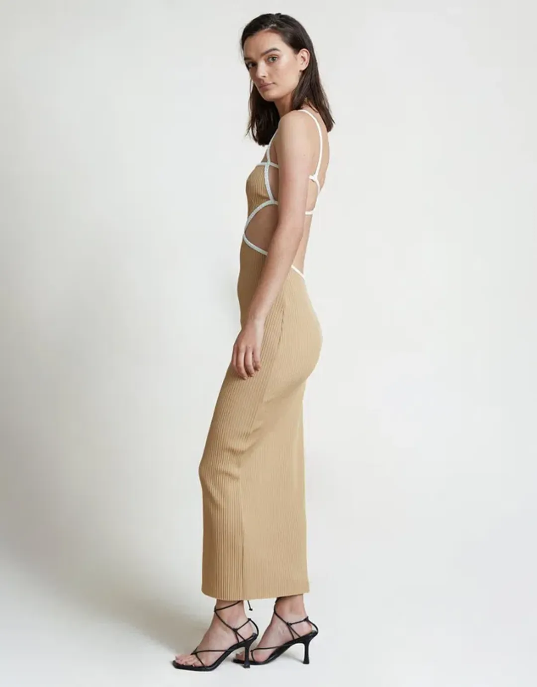 Bec & Bridge Coyote Midi Dress in Nude Size AU 6  for rent on The Volte - main image