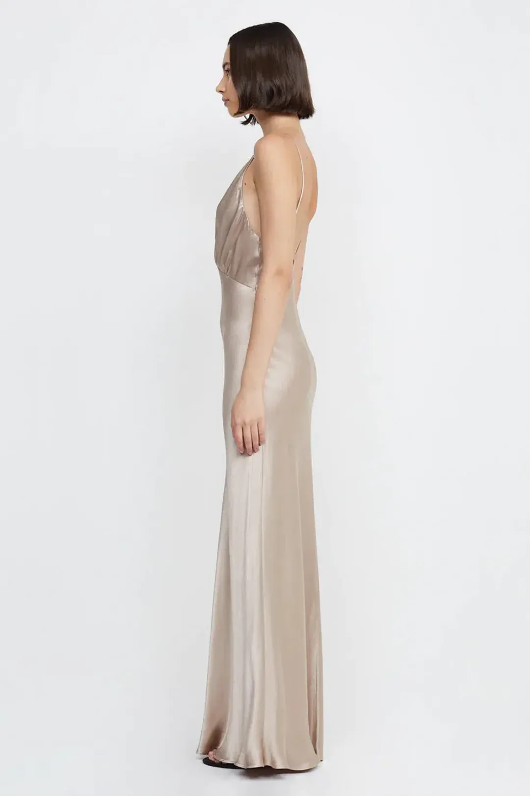 Bec & Bridge Lorelai V Maxi Dress Smoke Taupe Size 8  for rent on The Volte - main image