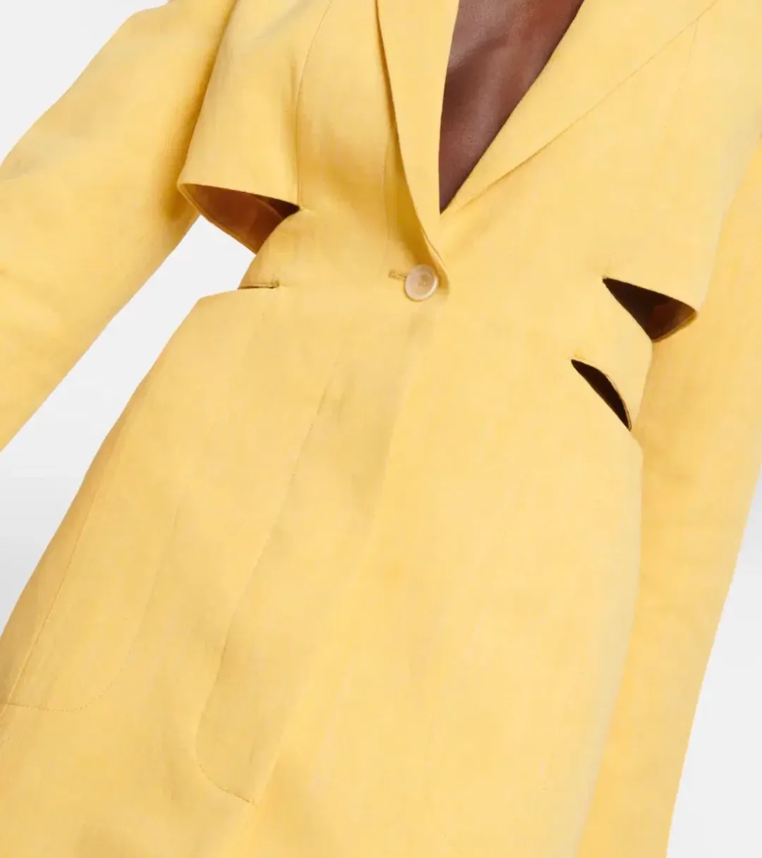 Jacquemus La Robe Bari Linen-blend Mini Dress Yellow  Size 8 for rent on The Volte - main image