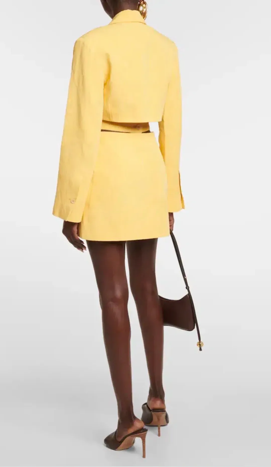 Jacquemus La Robe Bari Linen-blend Mini Dress Yellow  Size 8 for rent on The Volte - main image