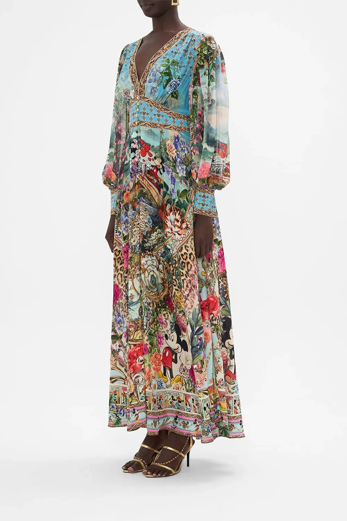 Camilla Mickey Takes A Trip Shaped Waistband Maxi Dress With Gathered Sleeves Size XL / AU 16 - Image 2