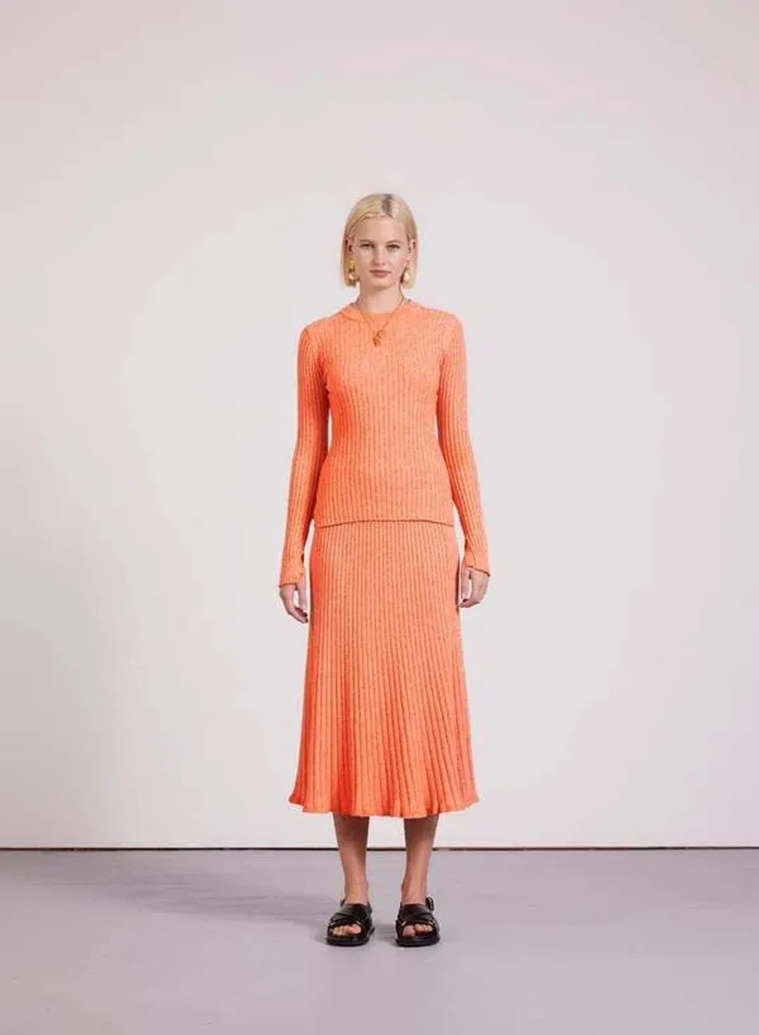 Anna Quan Elesha Top and Felicia Skirt Ribbed Knit Set Orange Zest Size AU 6 for rent on The Volte - main image