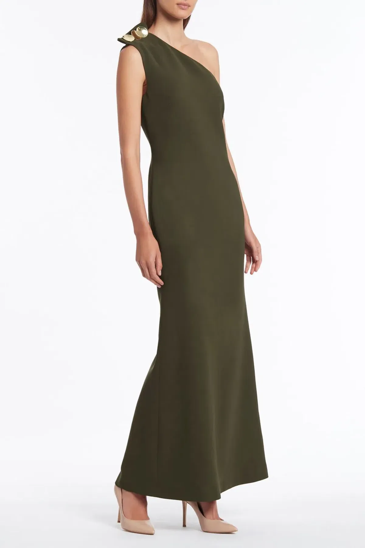 Carla Zampatti Olive Diana Asymmetric Gown Size 6  - Image 3