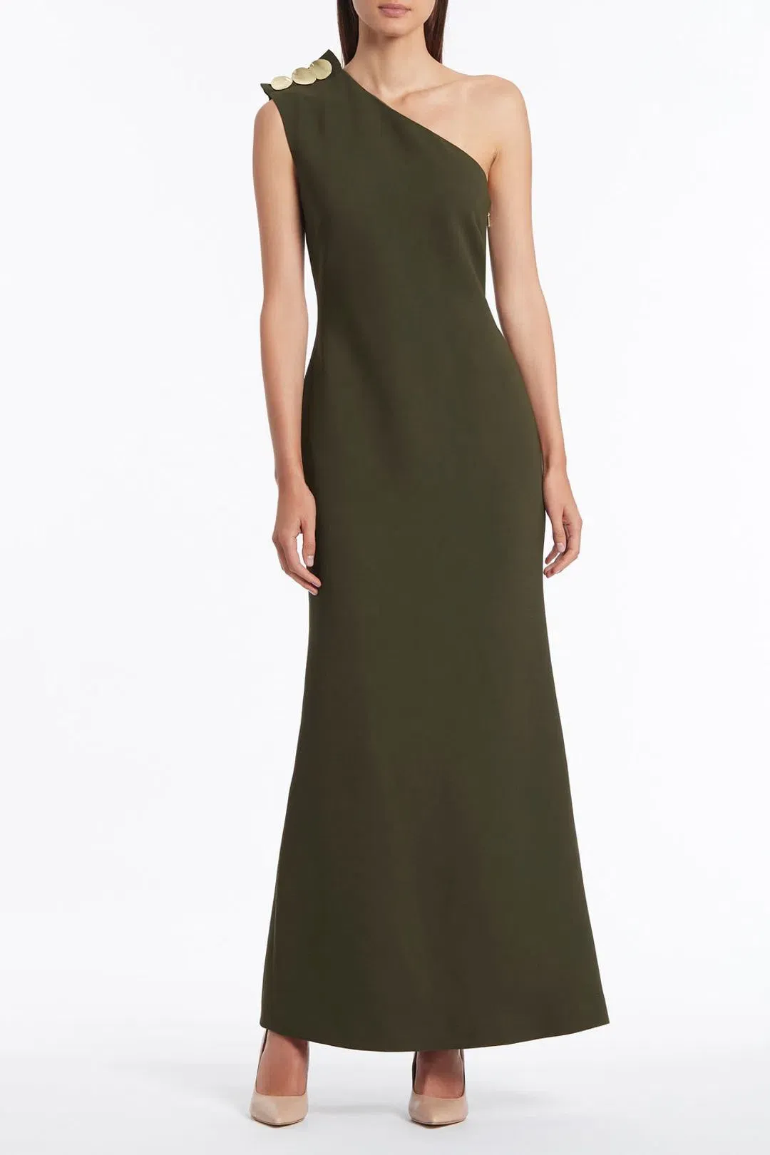 Carla Zampatti Olive Diana Asymmetric Gown Size 6  for rent on The Volte - main image