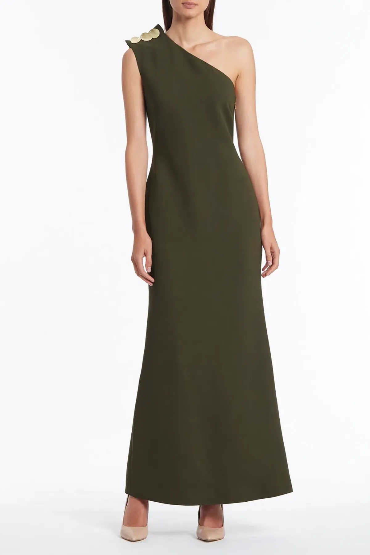Carla Zampatti Olive Diana Asymmetric Gown Size 6  - Image 1