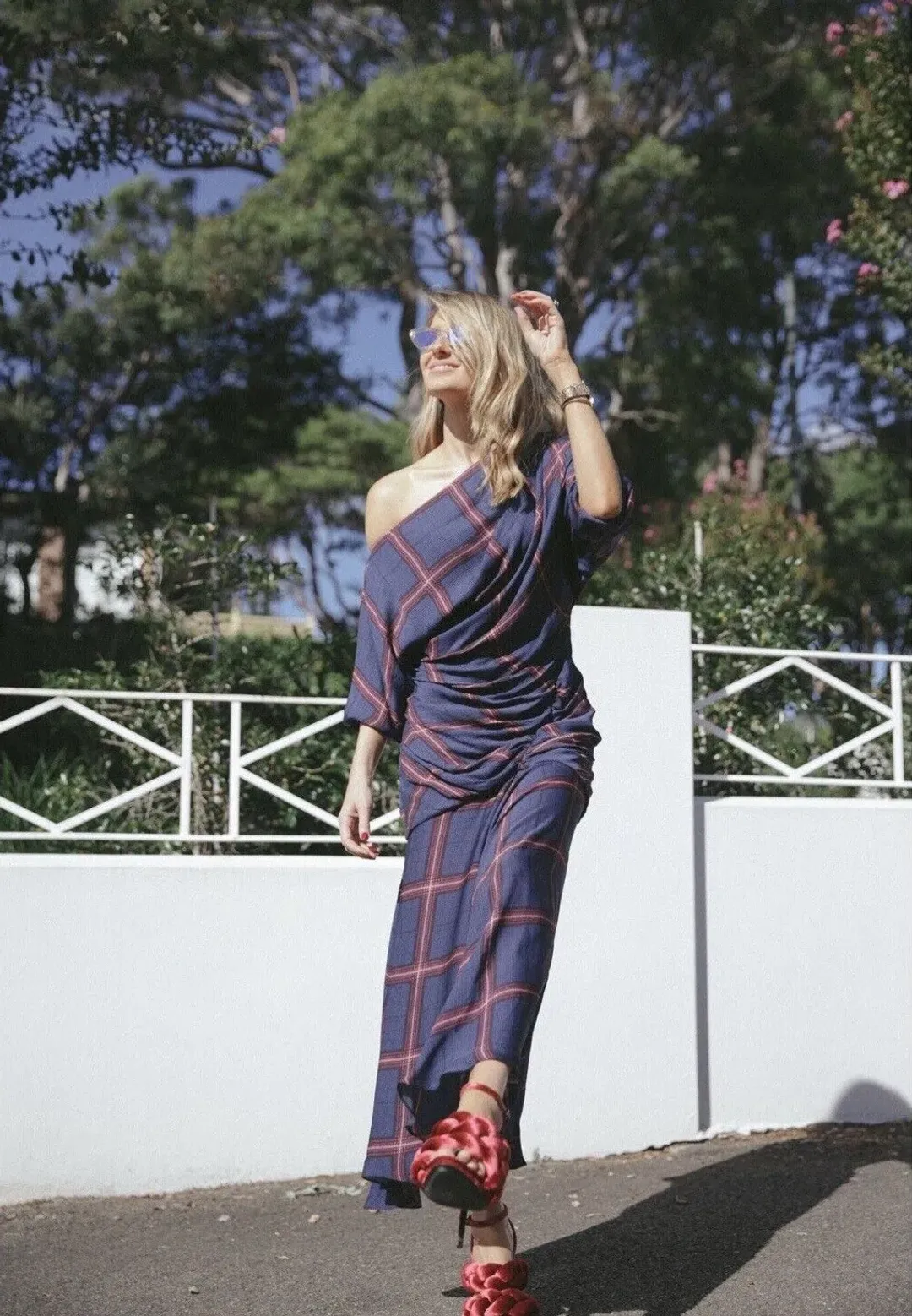 Camilla and Marc Alaine Check Midi Dress Navy/Print Size 8 for rent on The Volte - main image