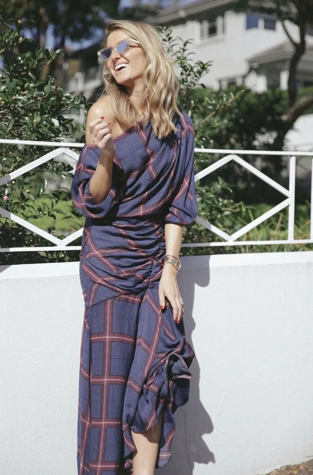 Camilla and Marc Alaine Check Midi Dress Navy/Print Size 8 for rent on The Volte - main image