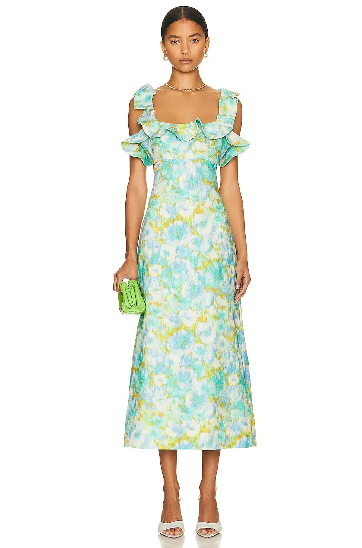 Zimmermann The High Tide Frilled Midi in Aqua Ikat Floral Size 1 /Au 10 - Image 5