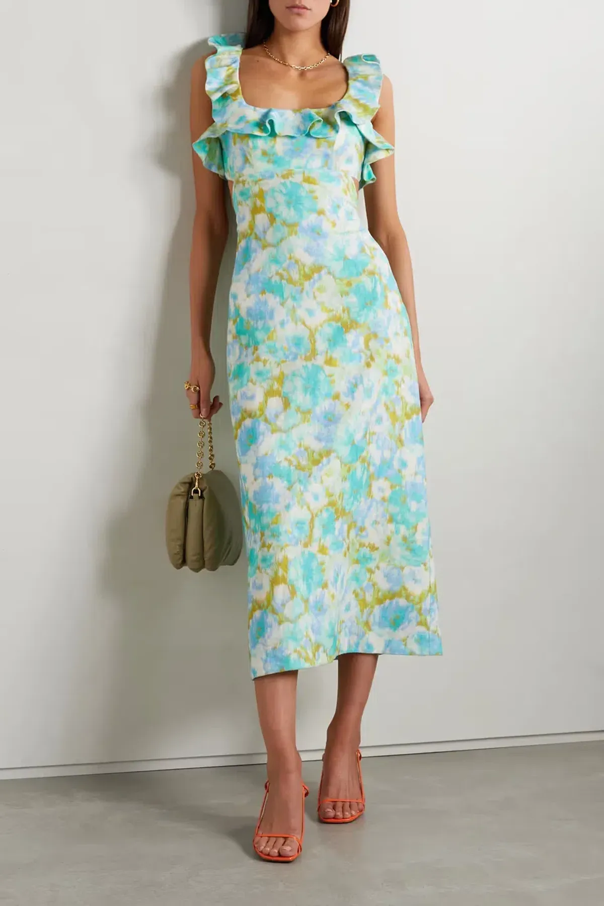 Zimmermann The High Tide Frilled Midi in Aqua Ikat Floral Size 1 /Au 10 - Image 3