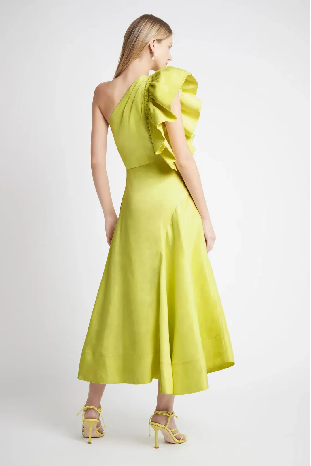 Aje Bonjour Asymmetric Midi Dress Lime Green Size 8  for rent on The Volte - main image