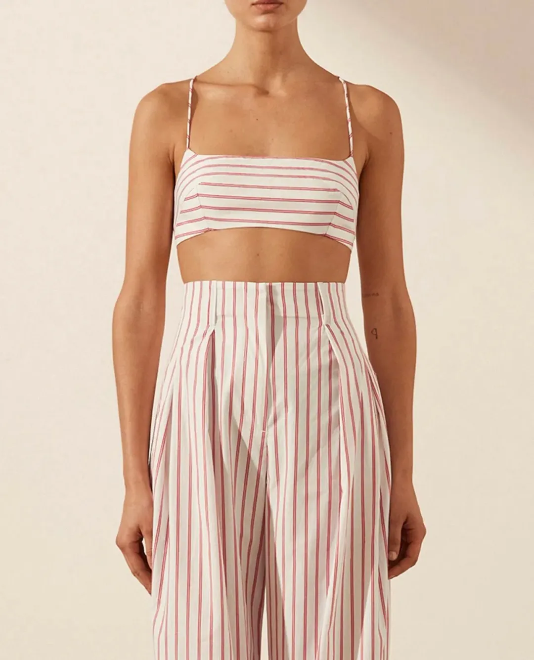 Shona Joy Tie Back Bralette & High Waist Pants Set Ribiero Size 6 for rent on The Volte - main image