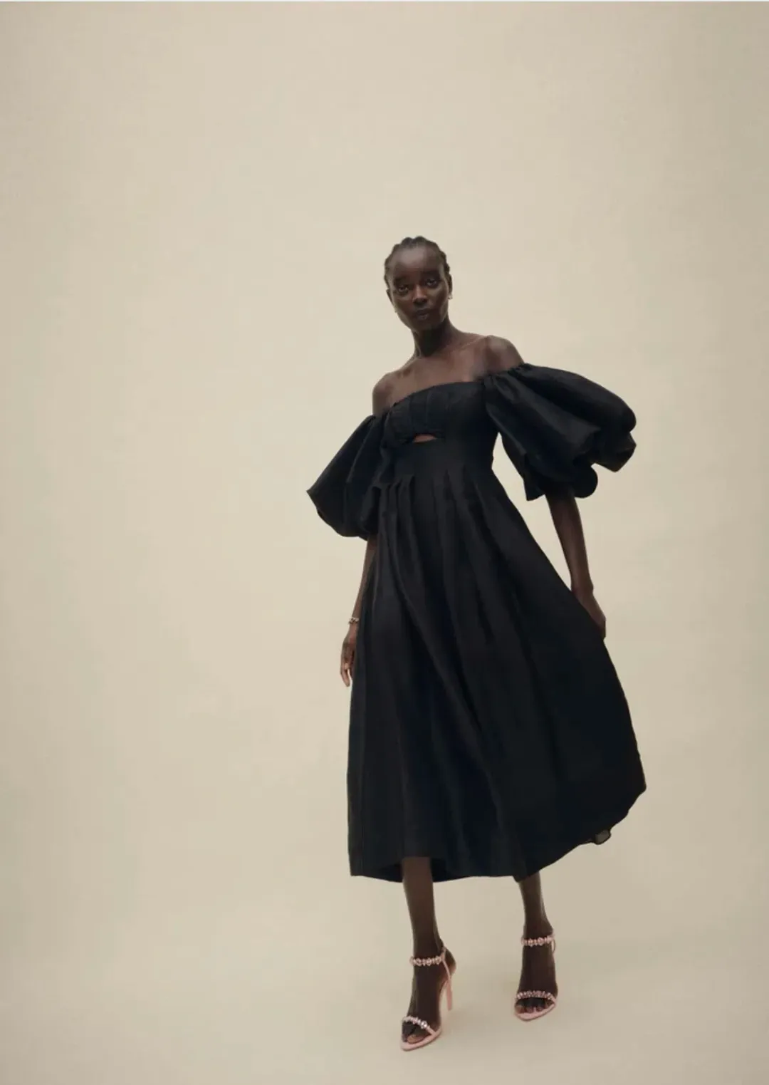 Aje Eugenie Off Shoulder Midi Dress Black Size AU 8 for rent on The Volte - main image