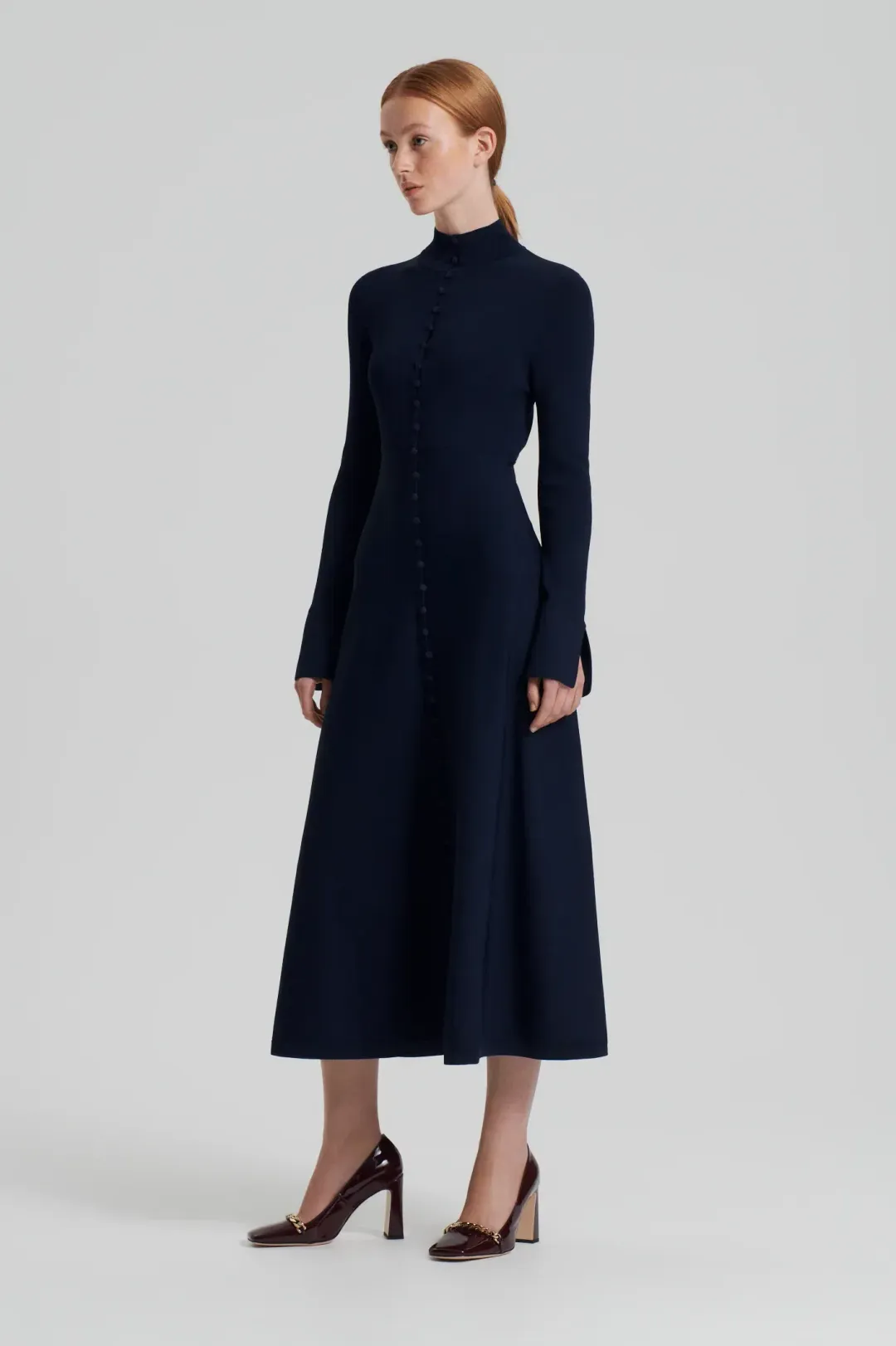 Scanlan Theodore Crepe Knit Button Polo Dress Navy Size S / Au 8 for rent on The Volte - main image