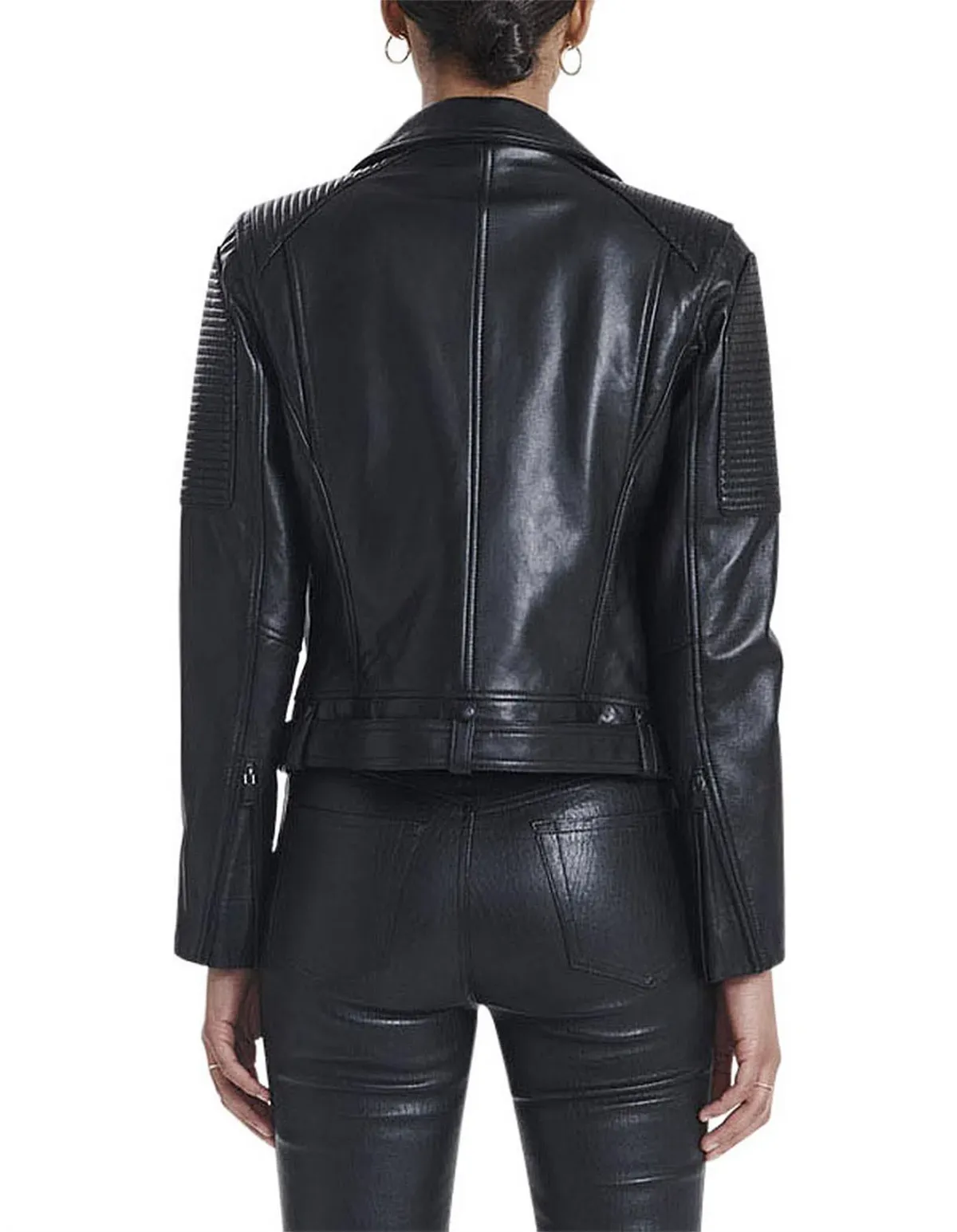 Ena Pelly Classic Leather Biker Jacket in All Black Size AU 12 - Image 3