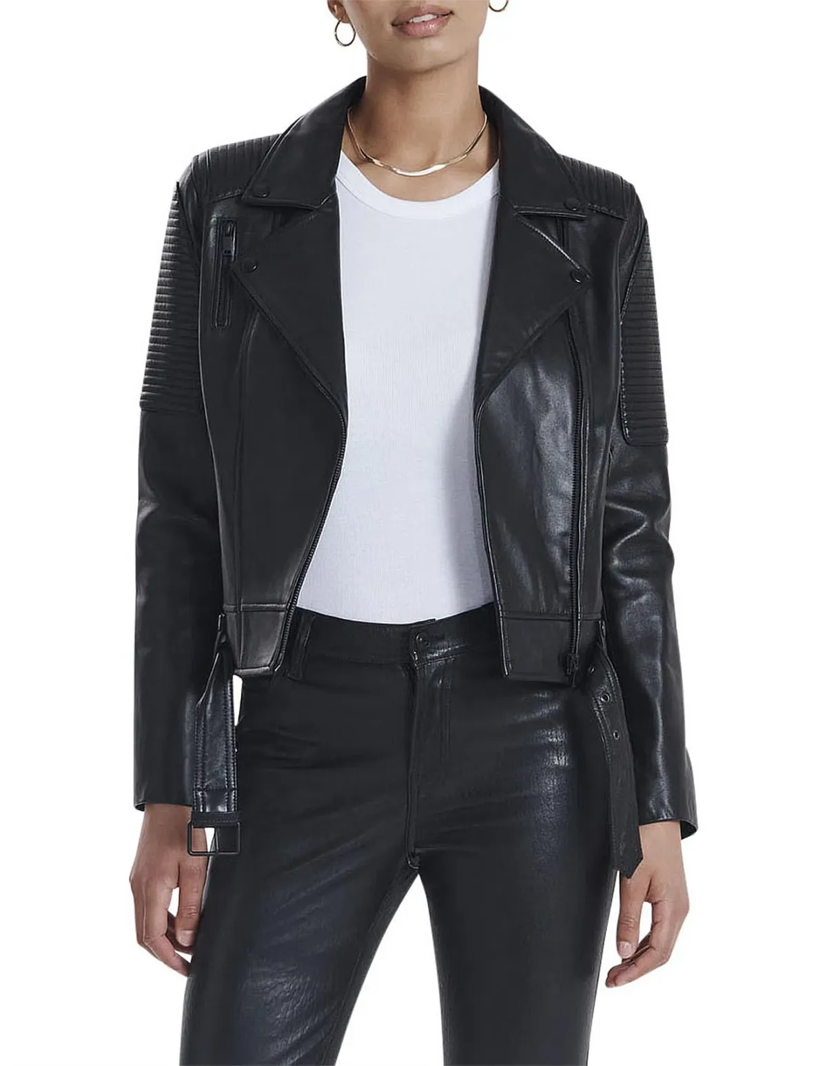 Ena Pelly Classic Leather Biker Jacket in All Black Size AU 12 - Image 2