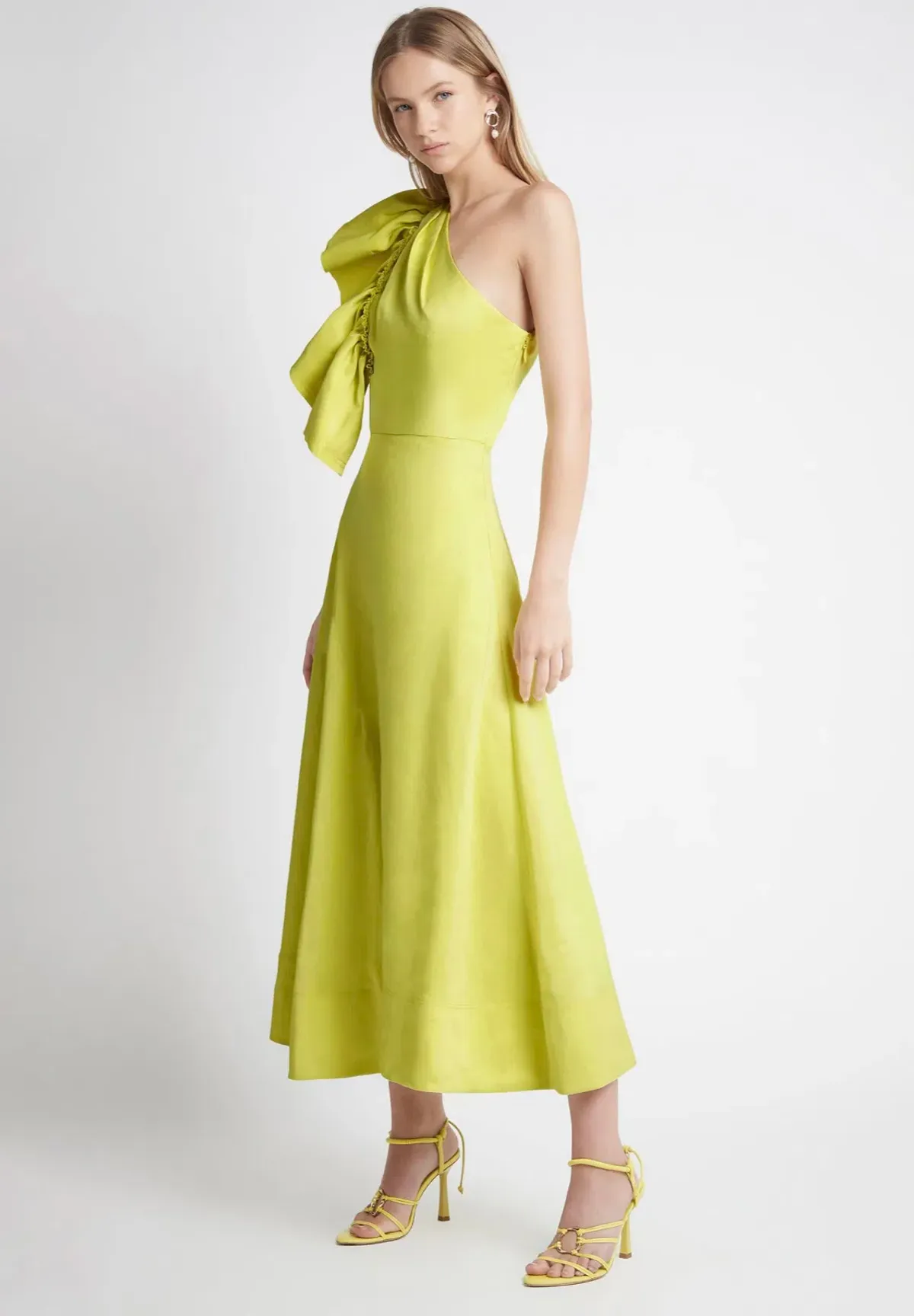 Aje Bonjour Asymmetric Midi Dress Lime Green Size 12 - Image 2