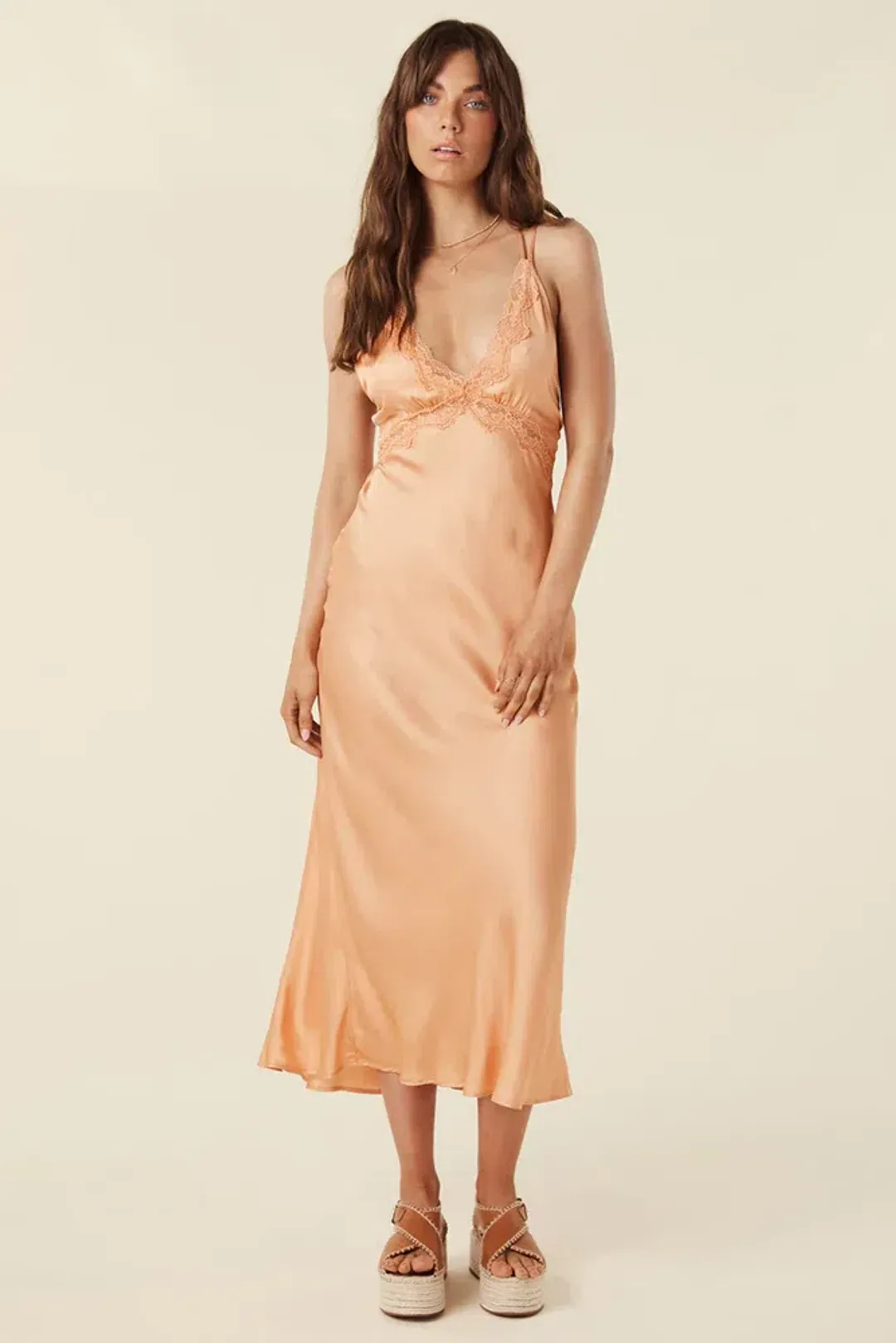 Spell Boudoir Slip Dress Peach Size 8 for rent on The Volte - main image