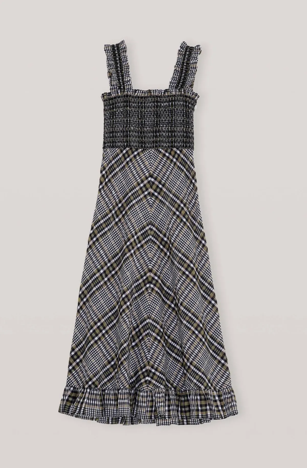 Ganni  Seersucker Check Maxi Dress Print Size 10  - Image 4