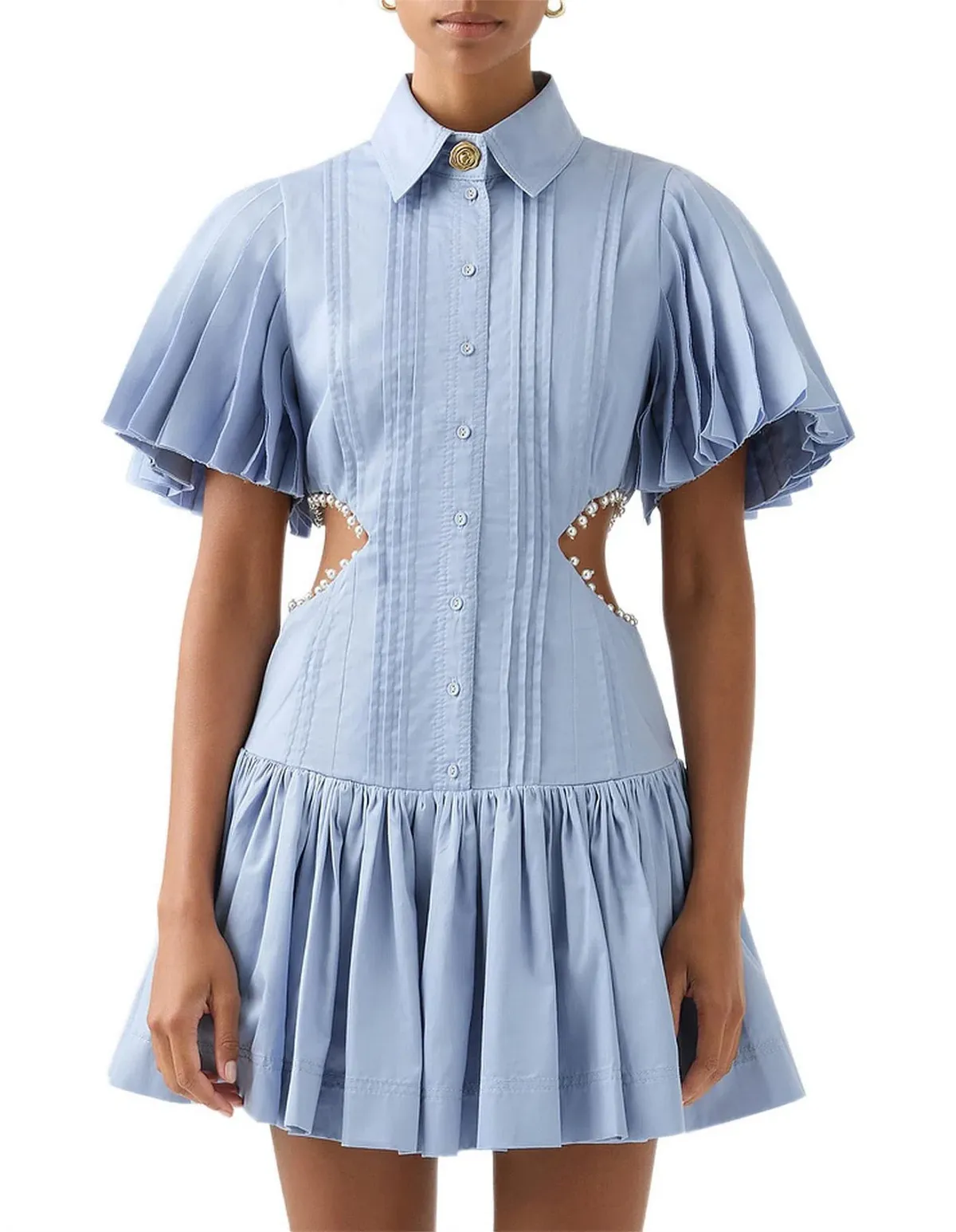 Aje Mythos Pearl Waist Mini Dress Steel Blue Size 10 - Image 4