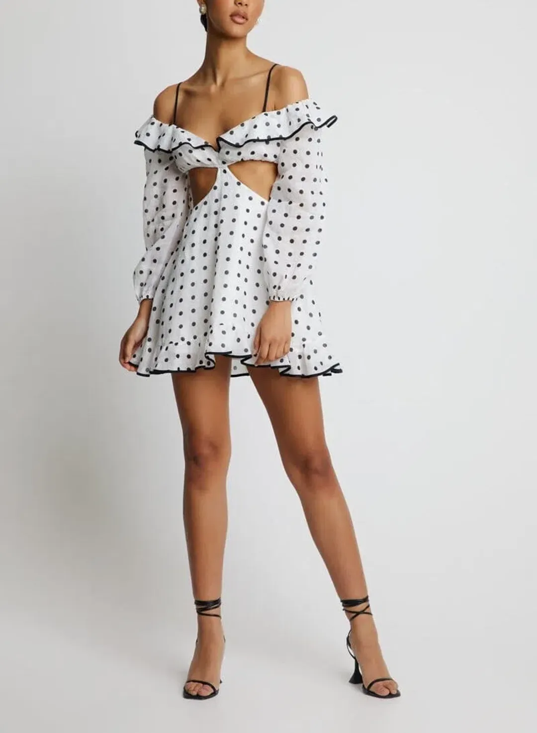 Sofia the Label Maya Cut Out Mini Dress White Polka Size 12 for rent on The Volte - main image