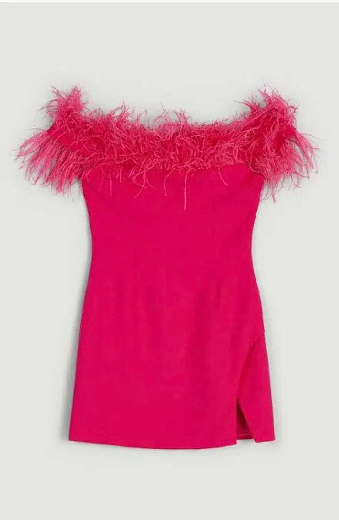 Karen Millen Feather Bardot Crepe Mini Dress Pink Size 10 for rent on The Volte - main image