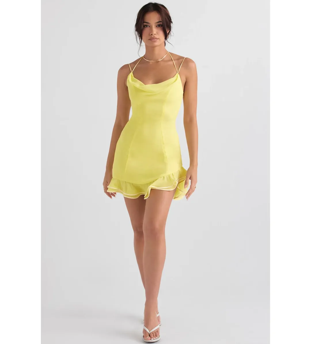 House of CB Rossella Ruffle Mini Dress in Yellow Size S / AU 8 for rent on The Volte - main image