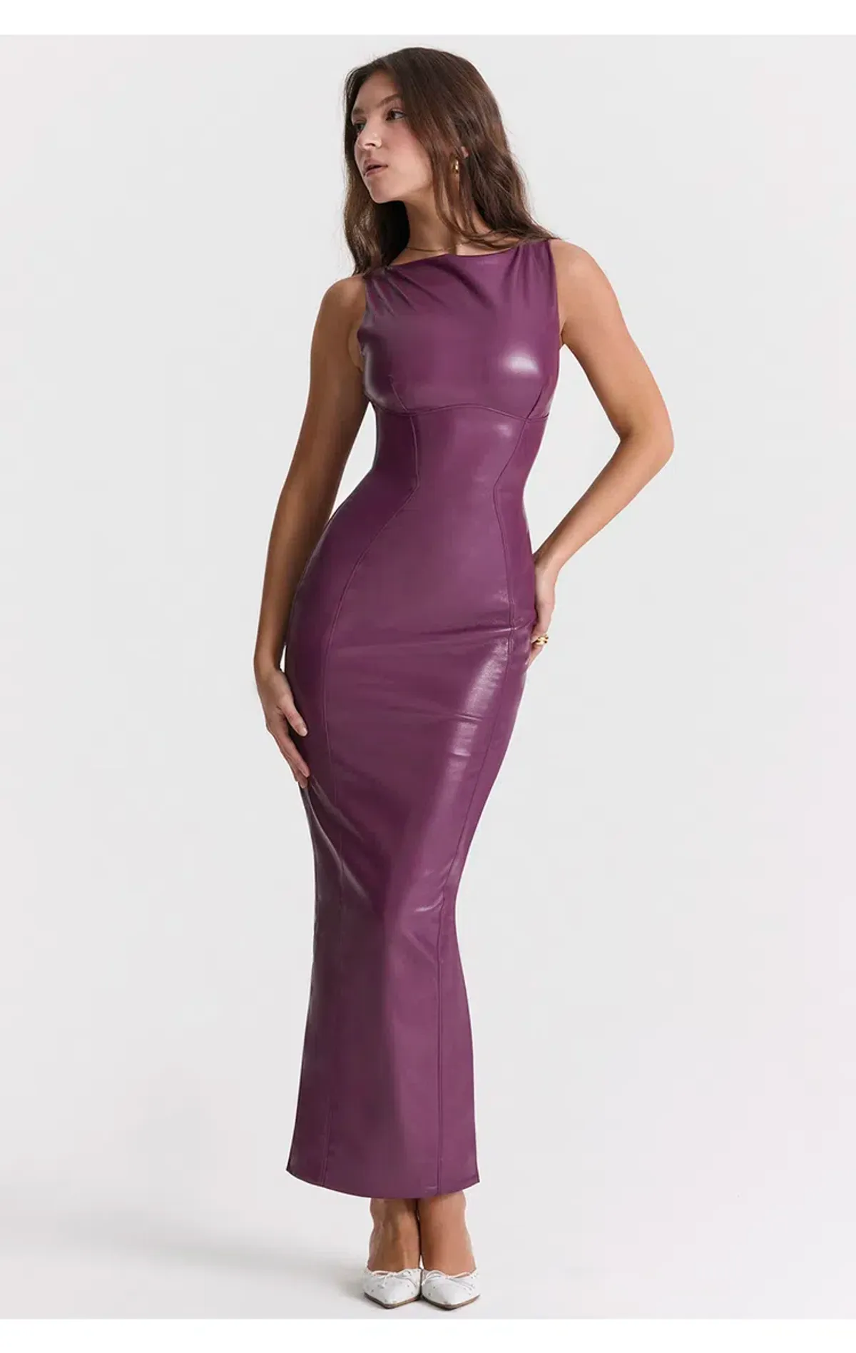 House of CB Sahara Vegan Leather Dress in Merlot Size L / Au 12 - Image 5
