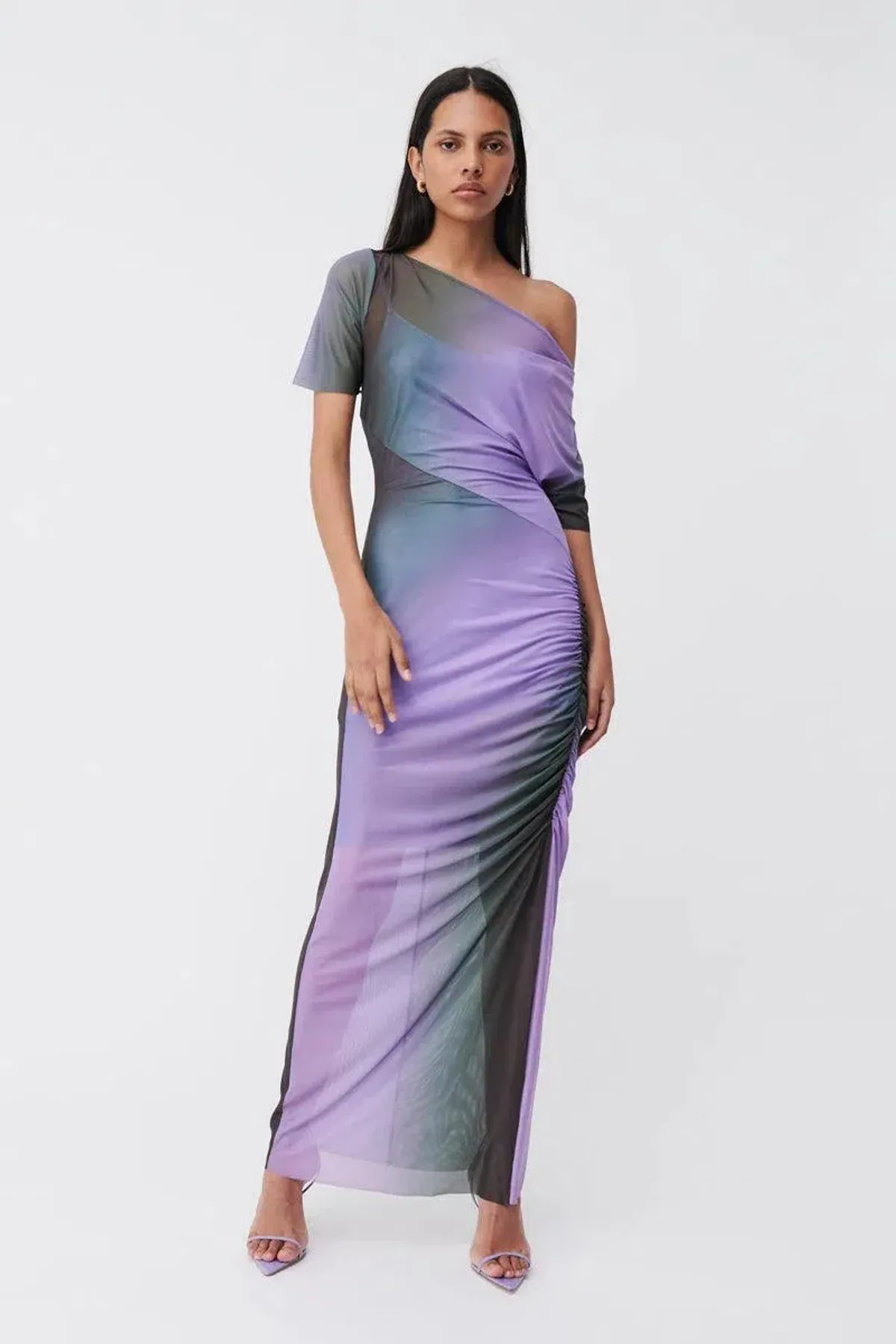 Suboo Olafur Draped Cowl Neck Longline Dress Purple Size L / AU 10 - Image 1