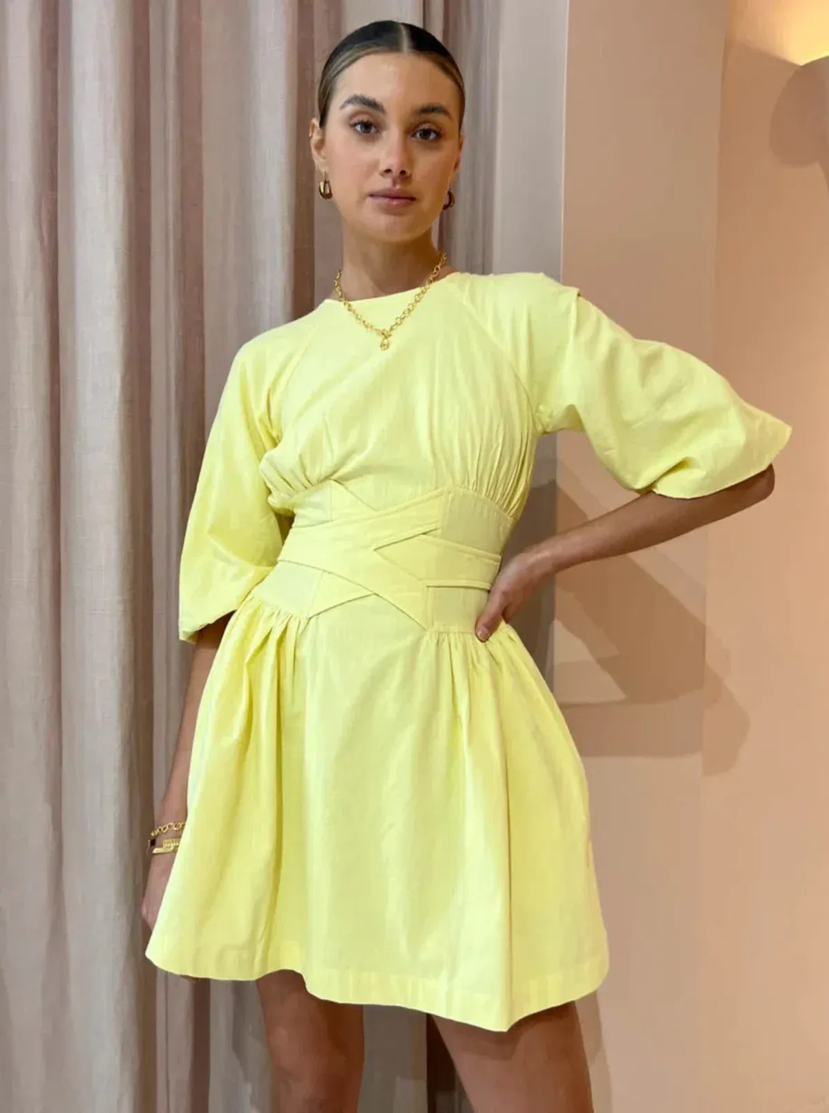 Sovere Mini Dress In Yellow Size AU 10 - Image 2