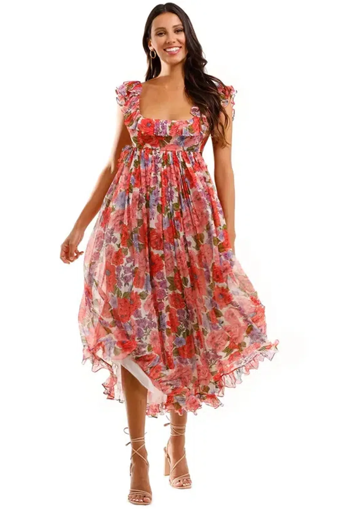 Zimmermann Poppy Frill Edge Midi Dress Floral Size 2 / AU 12 for rent on The Volte - main image