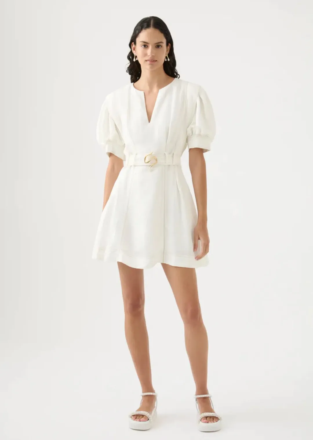 Aje Beacon Structured Mini Dress Ivory Size S/AU 8 for rent on The Volte - main image