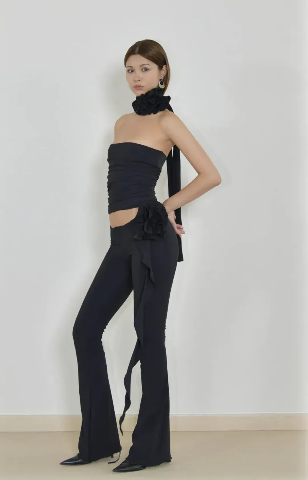 Fanci Club The Rose Tube Top and The Gun Pants Set Black Size S/AU 8 for rent on The Volte - main image