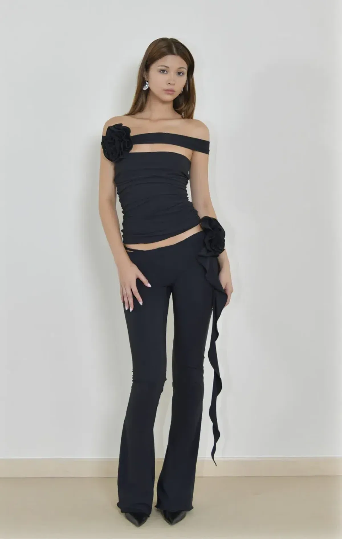 Fanci Club The Rose Tube Top and The Gun Pants Set Black Size S/AU 8 for rent on The Volte - main image